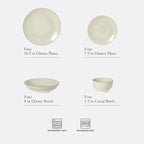 Gibson Home Stonebury 16 Piece Plates and Bowls Cream Grey Dishes - Handpainted Stoneware Dinnerware Set - Service for 4