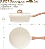 Ceramic Nonstick Frying Pan with Lid, 4.0 QT Sauté Pan Large Capacity Skillet, Non Stick Deep Frying Pan Induction Compatible White Granite Coating PFOA/PFAS Free Non-toxic Healthy Kitchen Cookware