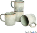 Bosmarlin Ceramic Coffee Mug Set of 4, 14 Oz, Coffee Cups with Big Handle, Microwave Safe, Unique Reactive Glaze (Green, 14 Oz)