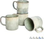 Bosmarlin Ceramic Coffee Mug Set of 4, 14 Oz, Coffee Cups with Big Handle, Microwave Safe, Unique Reactive Glaze (Green, 14 Oz)