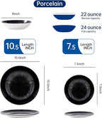 Bestone 12 Piece Round Kitchen Dinnerware Sets,Plates and Bowls sets,Dishes, Plates, Bowls, Dish Set，Plates and Bowls,Service for 4, Chip Resistant Porcelain ，Starburst Turquoise Black