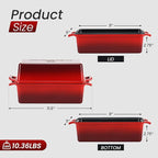 9x5 Inch Enameled Cast Iron Loaf Pan with Lid, Perfect Bread Baking Pan | Even Heat Distribution for Homemade Bread, Cake, Meatloaf，2 Piece set，Red