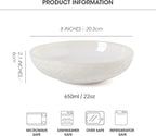 22 Oz Pasta Bowls Set of 4, Large Ceramic Serving Bowls, 8 inch Porcelain Embossed Bowl for Salad, Soup, Fruit, Rice, Desserts, Ramen, Housewarming Present, Kitchen Decor, Dishwasher Safe