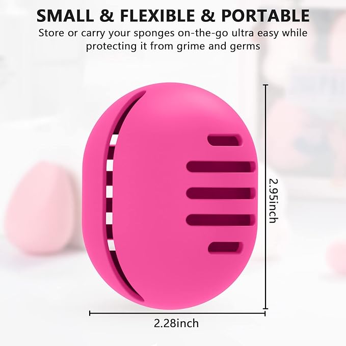 Fauxomor Makeup Sponge Holder,Double-sided 5-line Vented Silicone Beauty Make Up Blender Case for Travel,Shatterproof Make-Up Sponge Travel Case for All Sponges Reuse Easy Carry,Rose Red