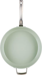 Circulon Halo with LaserDefense Ceramic Nonstick Saute Pan with Helper Handle and Lid, Made without PFAS, Compatible with All Stovetops, Dishwasher and Oven Safe, 5 Quart Multipurpose Pan - Sage