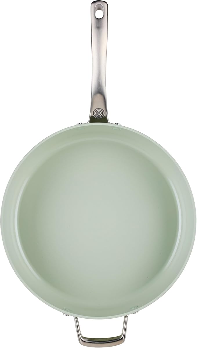 Circulon Halo with LaserDefense Ceramic Nonstick Saute Pan with Helper Handle and Lid, Made without PFAS, Compatible with All Stovetops, Dishwasher and Oven Safe, 5 Quart Multipurpose Pan - Sage