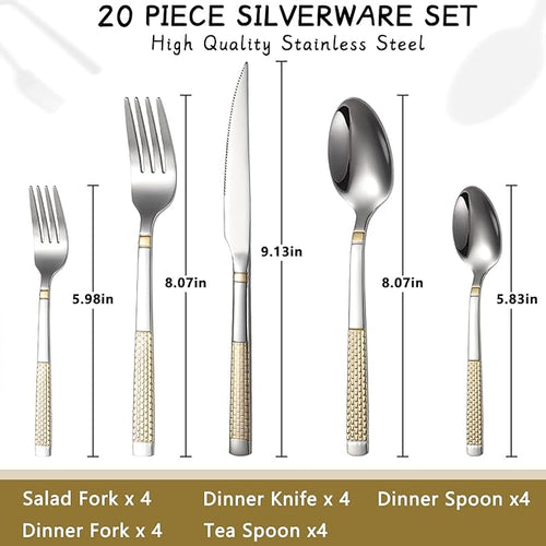 40-Piece Silverware Set Stainless Steel Flatware Set for 4 Kitchen Cutlery Utensil Sets Includes Forks Spoons Knives for Home Restaurant Hotel