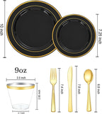 bUCLA 600PCS Black and Gold Disposable Dinnerware Set - Black Plastic Plates Disposable for Party Include 100 Dinner&100 Dessert Plates,100 Knives,100 Forks,100 Spoons,100 Cups for Party & Graduation