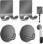 Diesisa Razor Holder 304 Stainless Steel for Shower + Adhesive Sticky Heavy Duty Waterproof Wall Hooks, Premium for Hanging Towels, Coat, hat (2+2 Pack) - Grey