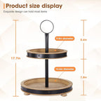 Urban Deco Wood Tiered Tray - 2-Tiered Farmhouse Serving Tray with Metal Handle for Kitchen Counter or Living Room Table