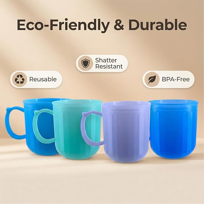 Plastic Coffee Mug 4 set Microwave and Dishwasher Safe - BPA Free Reusable Cups 13 oz - Unbreakable Thick Wall Bulk Coffee Mugs for Kids Kitchen Home Outdoor Camper Nautical
