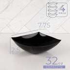 PLASTICPRO Disposable Square Serving Bowls, Party Snack or Salad Bowl, Plastic Black Pack of 4, 32 OUNCE, Black
