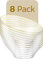 PLASTICPRO Angled Plastic Bowls Disposable Small Plastic Clear Serving Bowls with Gold Rim for Party for Appetizer Salads Pack of 8
