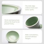 CEEFU 2 Elevated Ceramic Cat Bowls Extra Wide for Food & Water – Whisker Fatigue Shallow Food Dish, Lead & Cadmium-Free, Raised Height for Cats, Sage Green