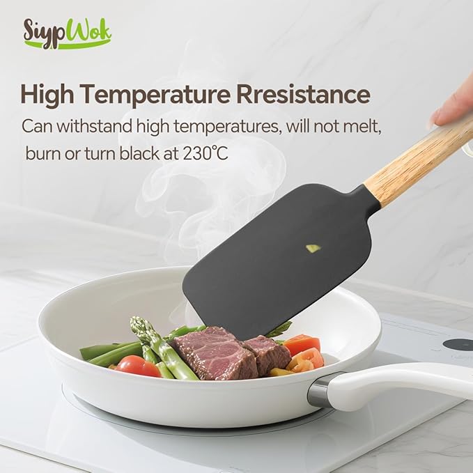 Silicone Spatula Set, Food Grade Rubber Spatula-4 Piece Nonstick Rubber Spatulas, Spoonula, Jar Scraper for Cooking, Baking, Mixing, Frosting - Heat Resistant Up to 600°F (5 Pcs Spatula Black)
