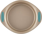 Rachael Ray Cucina Bakeware Set Includes Nonstick Bread Baking Cookie Sheet and Cake Pans, 5 Piece, Latte Brown with Agave Blue Grips