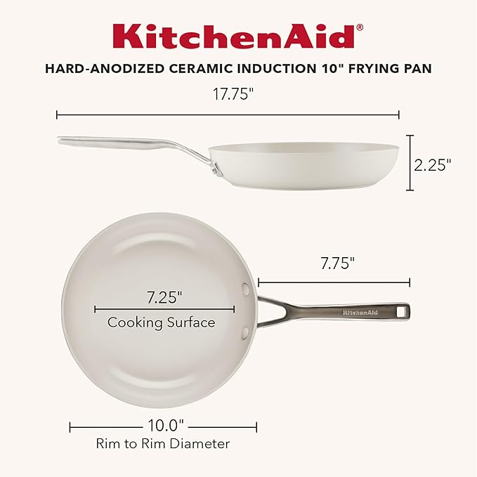 KitchenAid Hard Anodized Ceramic Induction Nonstick Cookware Frying Pan/Skillet, Dishwasher Safe, 10 Inch Non Stick Fry Pan with Stainless Steel Handle - Porcelain White