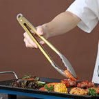Gold Cooking Tongs, Berglander Heavy Duty Food Tongs For Cooking With Silicone Tips And Titanium Gold Plating Handle, Kitchen Tongs, Grill Tongs, Dishwasher Safe, Easy to Clean