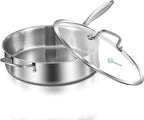 LOLYKITCH 10 Inch Tri-Ply Stainless Steel Sauté Pan with Lid,3 QT Deep Frying Pan,Small Skillet,Jumbo Cooker,Induction Cooking Pan,Dishwasher and Oven Safe,Detachable Handle