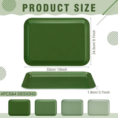 4 Pieces Sage Green Serving Trays Melamine Gradient Green Platters Reusable Rectangle Trays for Birthday Wedding Baby Bridal Shower Party Food Dessert Serving Supplies, 13 x 9.7 inch
