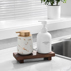 zoocatia Small Wood Tray Pedestal Stand Farmhouse Bathroom Decor Decorative Wooden Riser Kitchen Soap Dish Holder for Vanity, Counter, Sink, Walnut