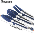 Kitchen Tongs, 9 Inch Tongs for Cooking with Silicone Tips, Food Grade Small Silicone Tongs, Mini Serving Tongs for Nonstick Pans, BBQ, Salad, Set of 3, Blue