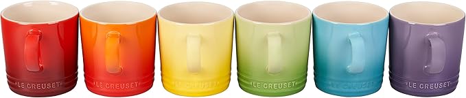 Le Creuset Stoneware Set of 6 London Mugs, 12 oz. Each, Multi-Color