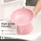 CEEFU 2 Elevated Cat Bowls Extra Wide for Food & Water – Whisker Fatigue, Ceramic Wide Shallow Food Dish, Lead & Cadmium Free, Raised Height for Cats, Pink