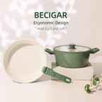 23pcs Ceramic Pots and Pans Set, Nonstick Detachable Handle Cookware, Induction Kitchen Cooking Set with Removable Handle,include Frying Pans & Saucepans Oven Safe(Green)