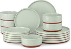 LIANYU 18 Pieces Porcelain Dinnerware Sets, Premium Plates and Bowls Set, High-Fired Ceramic Dishes Set for 6, Chip & Scratch Resistant, Microwave Dishwasher Safe, Laurel Green