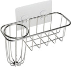 HULISEN 3-in-1 Sponge Holder for Kitchen Sink with Dish Brush Holder, Stainless Steel Caddy for Soap, Scrubber, No Drill and Rustproof, Silver