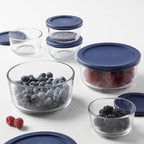 Anchor Hocking 12 Piece Glass Storage Containers with Lids (6 Glass Food Storage Containers & 6 Navy Blue SnugFit Lids) (Pack of 2)