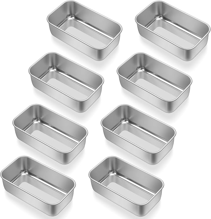 E-far Mini Loaf Pan Set of 8, Small Stainless Steel Bread Baking Pans for Oven, 6.3 x 3.5 Inch Tiny Meatloaf Pans for Homemade Bread Pound Cake Brownies, Non-toxic & Dishwasher Safe