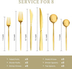 Astercook Silverware Set 48-Piece Gold Flatware Set with Steak Knives Food-Grade Stainless Steel Cutlery Set for 8 Mirror Polished Utensils Set for Home Kitchen Restaurant Valentine's Gift