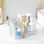 Multiuse Caddy Organizer with Handle, Portable Plastic Tote Bin - Art Craft, Stationary Pen Marker Crayons, Makeup Hair Supplies Storage - Bathroom, Classroom, Dorm, Office, Desk Holder -Frosted Clear