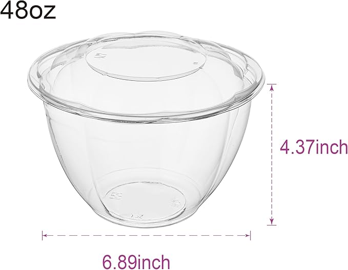 Jaluxing [48 oz. 50 Sets Clear Plastic Salad Bowls with Airtight Lids Disposable To Go Mixing Containers Serving for Fruit, Quinoa, Lunch and Meal Prep