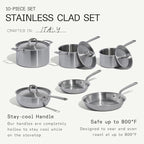 Made In Cookware | 10 Piece Stainless Steel Pot and Pan Set | 5 Ply Clad - Includes Stainless Steel Frying Pans, Saucepans, Saucier and Stock Pot W/Lid | Professional Cookware | Crafted in Italy
