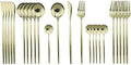 JASHII 24-Piece 304 Stainless Steel Flatware Cutlery Set for 6, Champagne Silverware Set, Mirror Finish, Ideal for Home Wedding Festival Party, Dishwasher Safe (Champagne gold)