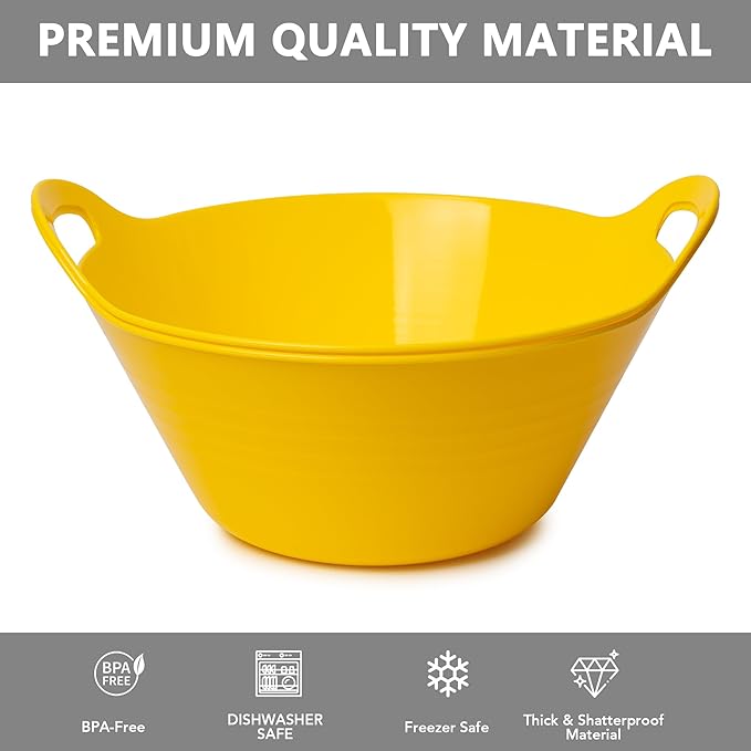 Tiawudi 4 Pack Snack Bowls (4.9L Large), Plastic Serving Bowls for Party, Large Bowls with Handles for Kitchen, Fruit, Cereal, Candy, Salad and Chip, Microwave Safe