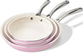 Kikcoin Non Stick Frying Pans Set, 3 Pack Ceramic Frying Pan with Stay Cool Handle, 8+9.5+11 Inch Nonstick Omelet Pan Non Toxic Egg Pans for Cooking, Induction Ready, Oven/Dishwasher Safe (Pink)