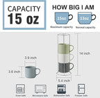 HASENSE Coffee Mugs with Metal Stand,15 oz Ceramic Stackable Mug Set Embossed Latte Cup, Ceramic Coffee Cups with Handle for Cappuccino and Tea, Multi Color