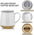 HVH Ceramic Coffee Mug With Lid, 17oz Set of 4, Large Handle Cups for Tea and More, Farmhouse Style (White)