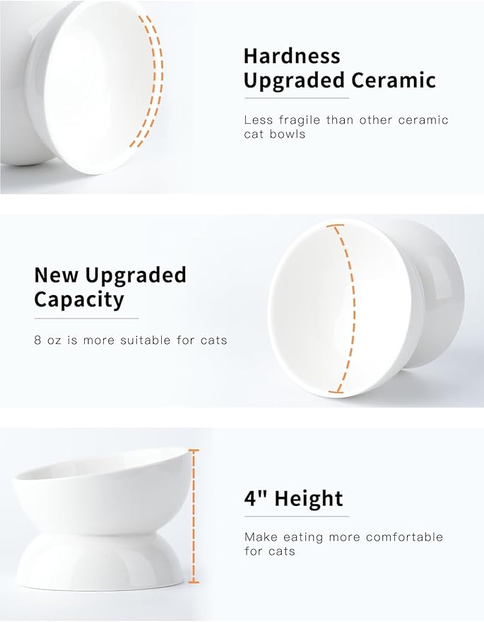 ABRUTY Cat Water Bowl, 16 OZ Ceramic Elevated Cat Bowls, 15° Tilted and Raised Pet Food Dish, Anti Vomiting Protect Pets' Spines and Whisker Fatigue