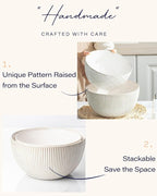 getstar Deep Ceramic Mixing Bowl Set of 2(8.7"/7.5"), 3&1.8 Qt Large Salad Serving Bowls Vintage Nesting Mixing Bowls for Cooking, Baking, Prepping, Microwave and Dishwasher Safe