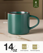 famiware Coffee Mugs Set of 4, Nebula 14oz Coffee Mugs, Ceramic Cup Set with Handle for Latte, Tea, Milk, Cappuccino, Cocoa, Dark Green