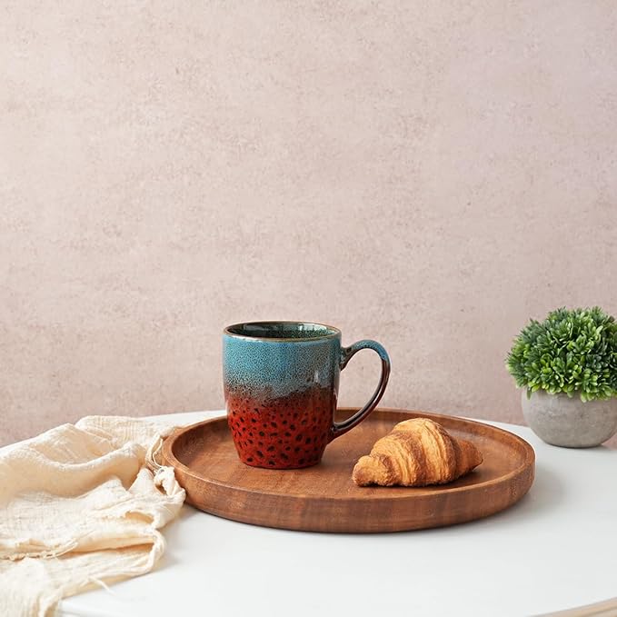 Bosmarlin Ceramic Coffee Mug Set of 4, 17 Oz, Coffee Cups with Big Handle, Microwave Safe, Unique Reactive Glaze (Blue&Red)