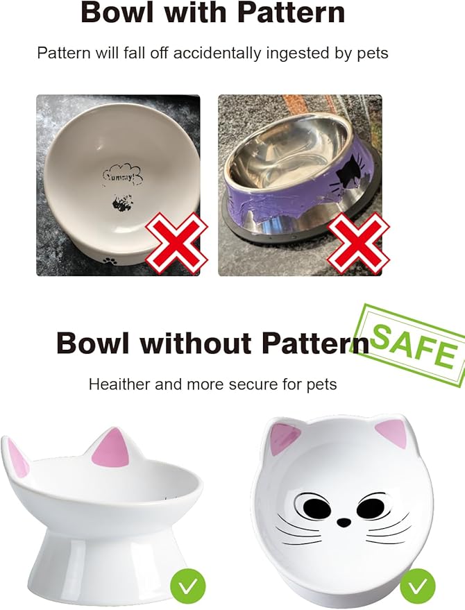 ABRUTY Cat Food Bowl, 5 OZ Ceramic Elevated Kitten Water Bowl, 15° Tilted Raised Pet Feeder, Anti Vomiting and Whisker Friendly Dishes for Fat Faced, Cat, Kitten, Small Dog