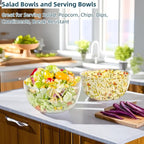 Qxbekmor Large Acrylic Salad Bowls and Serving Bowls, Great for Serving Salad, Popcorn, Chips, Dips, Condiments, Break-Resistant Set of 2, Clear 146 oz
