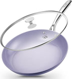 KOCH SYSTEME CS 14 Inch Frying Pan with Lid, Large Skillet with Lid, Extra Large Fry Pan for Family & Commercial Use, Oven Safe, 14 Inch Skillet Lids, Induction Compatible, Purple