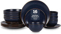 Stone Lain Brasa Stoneware 16 Piece Modern Dinnerware Sets, Plates and Bowls, Service for 4, Blue, Microwave & Dishwasher Safe